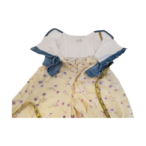 Vintage Skort Romper Girls XL Blue Denim Yellow Floral Spaghetti Strap One Piece - Picture 5 of 15